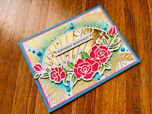 Radiant Oval Stained Glass Rose Birthday Blessings Card - A Luminescent Wish for Your Special Day