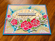 Radiant Oval Stained Glass Rose Birthday Blessings Card - A Luminescent Wish for Your Special Day