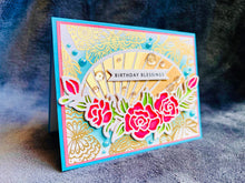 Radiant Oval Stained Glass Rose Birthday Blessings Card - A Luminescent Wish for Your Special Day