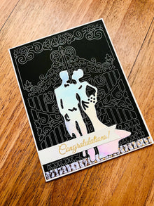 Holographic Bride and Groom Wedding Card: Elegant Gate Design