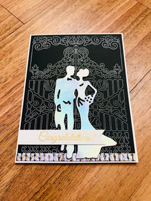 Holographic Bride and Groom Wedding Card: Elegant Gate Design