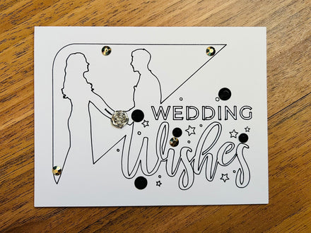 Wedding Wishes Card: Bride & Groom Outline, Gem Accents