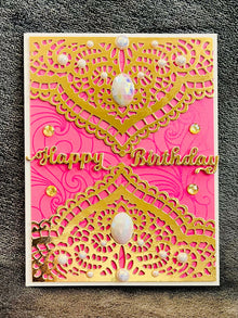Gold Doily Birthday Card: Elegant Pearl Accents
