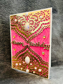 Gold Doily Birthday Card: Elegant Pearl Accents