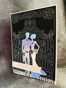 Holographic Bride and Groom Wedding Card: Elegant Gate Design