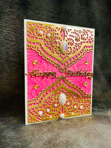 Gold Doily Birthday Card: Elegant Pearl Accents