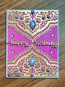 Gold Doily Birthday Card: Elegant Pearl Accents