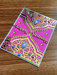 Gold Doily Birthday Card: Elegant Pearl Accents