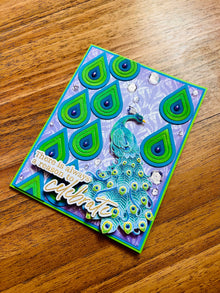 Peacock Celebrate Card: Blue & Green Teardrop Design