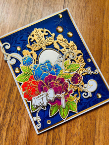 Golden Mirror Birthday Card with Triple Floral Cluster - A Reflective Celebration of Another Year