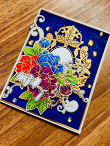 Golden Mirror Birthday Card with Triple Floral Cluster - A Reflective Celebration of Another Year