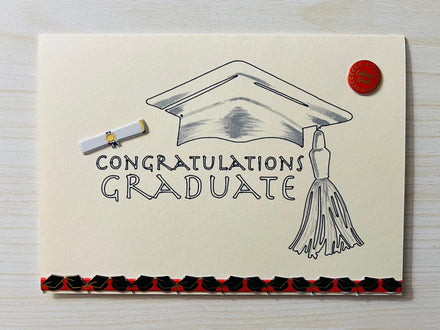 Graduate Cap and Diploma Accents Congratulations Card - A Commemorative Salute to Academic Achievement