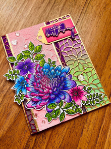 Ombre Chrysanthemum Birthday Card: Pink, Purple & Blue Floral