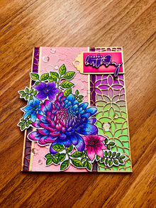 Ombre Chrysanthemum Birthday Card: Pink, Purple & Blue Floral