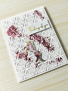 Unicorn Pink Foil Flaked Embossed Star Pattern Thinking of You Card