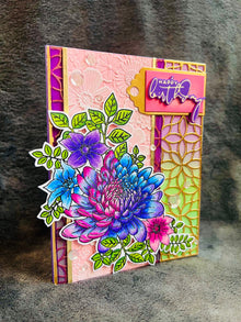 Ombre Chrysanthemum Birthday Card: Pink, Purple & Blue Floral