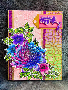 Ombre Chrysanthemum Birthday Card: Pink, Purple & Blue Floral