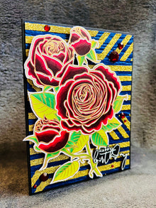 Red Roses Gold Glitter Birthday Card: Embossed Handmade Greeting