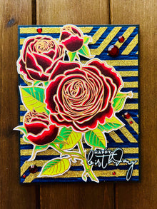 Red Roses Gold Glitter Birthday Card: Embossed Handmade Greeting