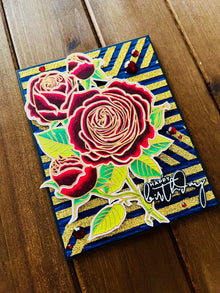 Red Roses Gold Glitter Birthday Card: Embossed Handmade Greeting