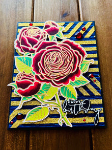 Red Roses Gold Glitter Birthday Card: Embossed Handmade Greeting