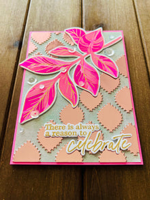 Gold Foiled Celebrate Card: Pink Leaves, Sequin Accents