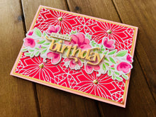 Pink Floral Birthday Card: Gold Foil Gem Accents
