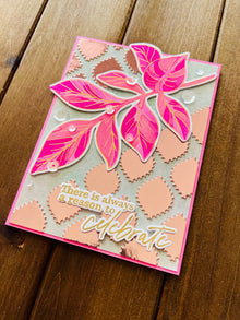 Gold Foiled Celebrate Card: Pink Leaves, Sequin Accents