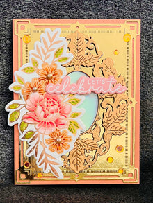 Floral Mirror Handmade Card: Rose Gold 'Let's Celebrate'