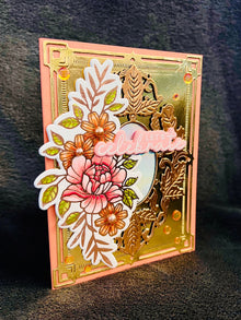 Floral Mirror Handmade Card: Rose Gold 'Let's Celebrate'