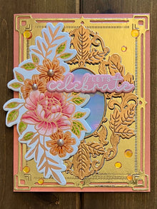 Floral Mirror Handmade Card: Rose Gold 'Let's Celebrate'