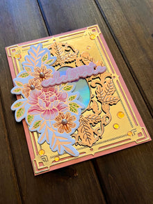 Floral Mirror Handmade Card: Rose Gold 'Let's Celebrate'