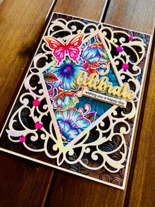 Rainbow Foiled Butterfly Celebrate Card: Floral Outline