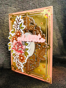 Floral Mirror Handmade Card: Rose Gold 'Let's Celebrate'