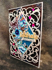 Rainbow Foiled Butterfly Celebrate Card: Floral Outline