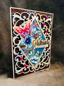 Rainbow Foiled Butterfly Celebrate Card: Floral Outline