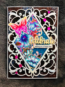 Rainbow Foiled Butterfly Celebrate Card: Floral Outline