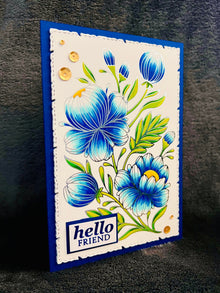 Silver Outlined Blue Floral "Hello Friend" Card