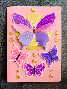 Flutter Wing Butterfly with Smaller Butterfly Trio 3D Pop-Up Flower Spray Blank Card