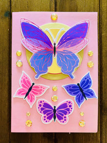 Flutter Wing Butterfly with Smaller Butterfly Trio 3D Pop-Up Flower Spray Blank Card