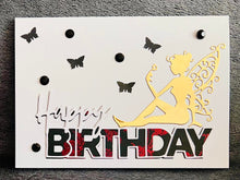 Gold Fairy with Black Butterflies Birthday Card - Enchanting and Elegant Greeting