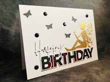 Gold Fairy with Black Butterflies Birthday Card - Enchanting and Elegant Greeting