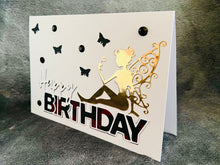 Gold Fairy with Black Butterflies Birthday Card - Enchanting and Elegant Greeting