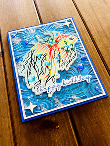 Betta Fish Birthday Card: Embossed Wave, Gem Accents