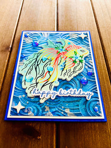 Betta Fish Birthday Card: Embossed Wave, Gem Accents