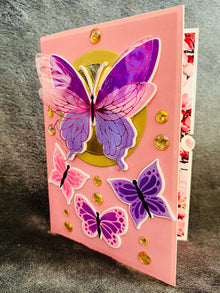 Flutter Wing Butterfly with Smaller Butterfly Trio 3D Pop-Up Flower Spray Blank Card