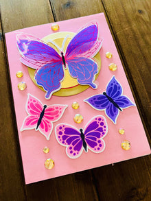 Flutter Wing Butterfly with Smaller Butterfly Trio 3D Pop-Up Flower Spray Blank Card