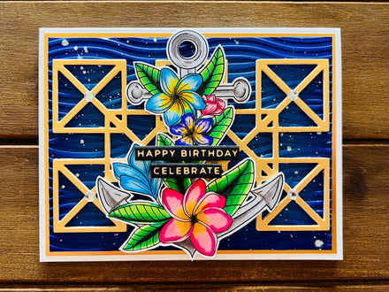Plumeria Anchor Birthday Card: Tropical Handmade Greeting