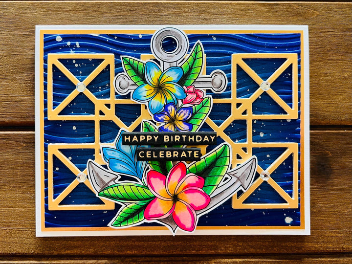 Plumeria Anchor Birthday Card: Tropical Handmade Greeting