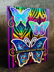 Butterfly Trio Rainbow Background Birthday Card